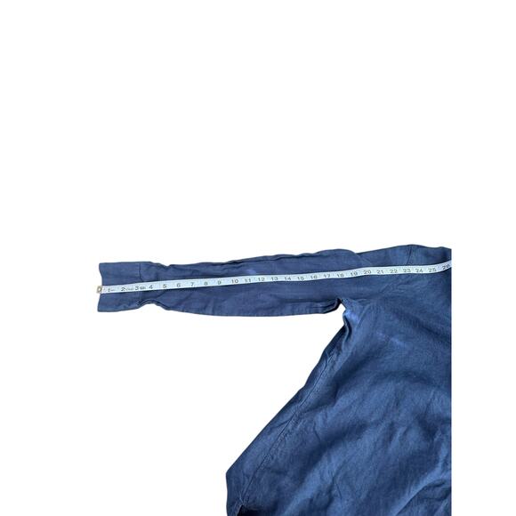 Talbots Plus Navy Blue Lagenlook Relaxed Button Up Long Sleeve Linen Blouse 16 - Picture 9 of 10